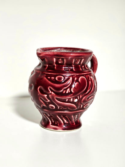 Early American Maroon Pottery Pitcher