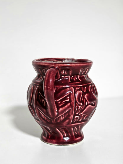 Early American Maroon Pottery Pitcher