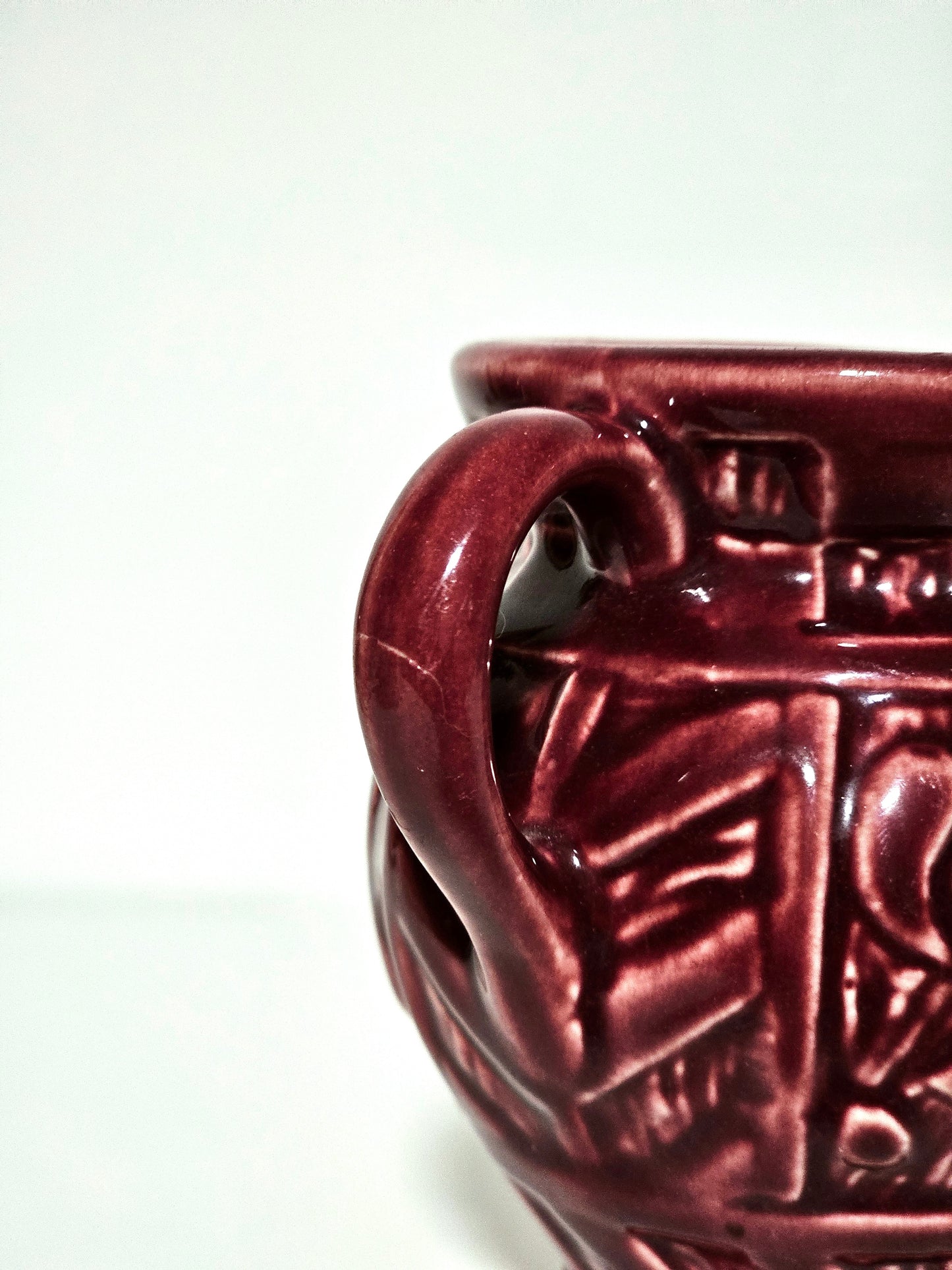 Early American Maroon Pottery Pitcher