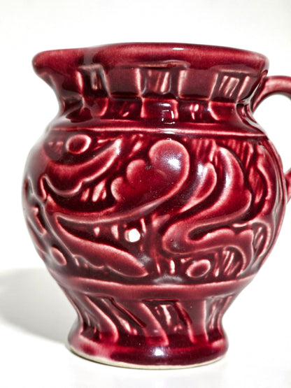 Early American Maroon Pottery Pitcher