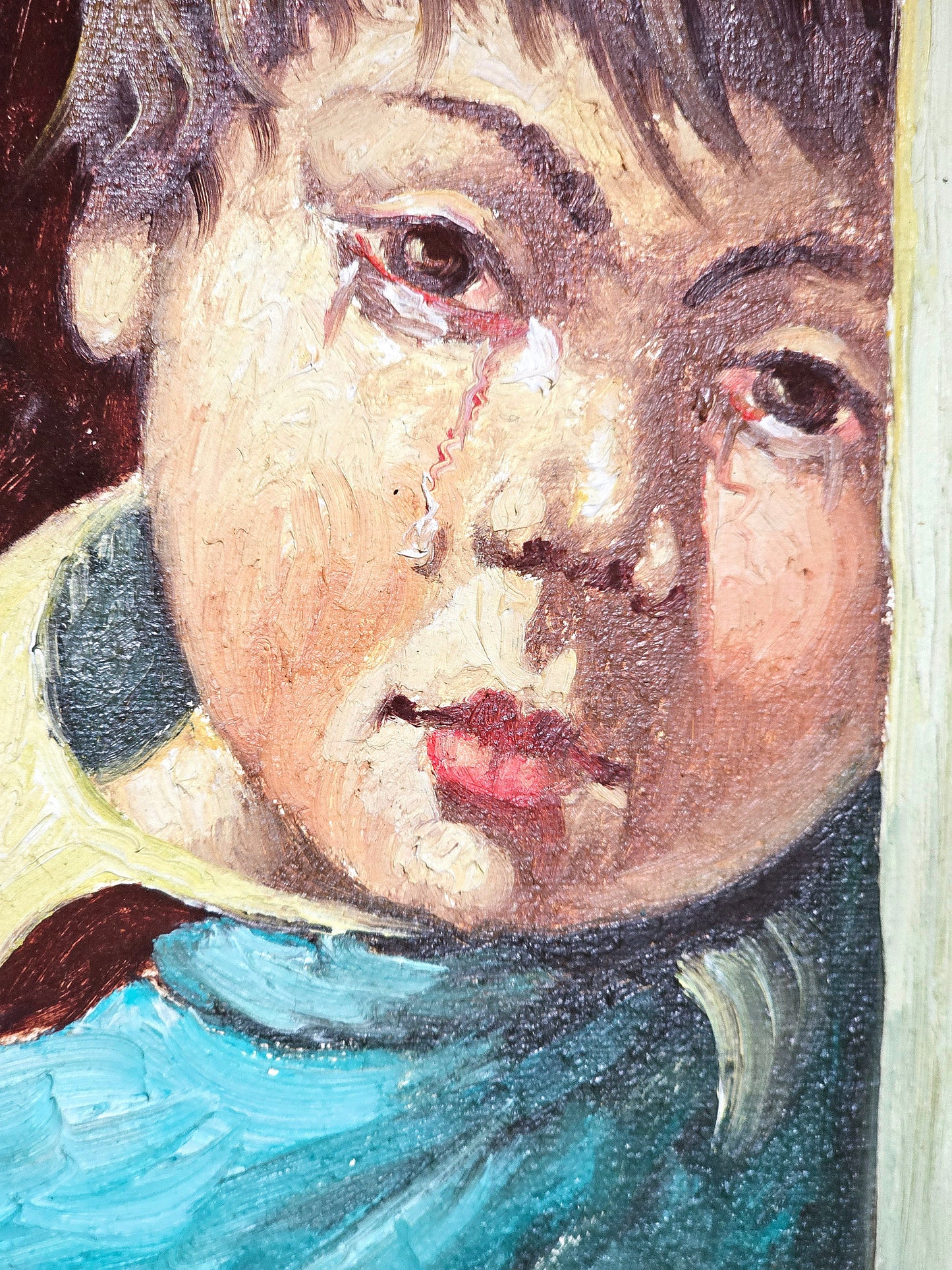 Italian Oil Painting Portrait of Crying Boy