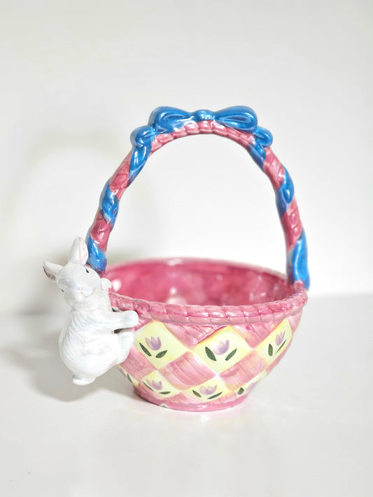 Ceramic Lustre Egg-Shaped Bunny Easter Basket