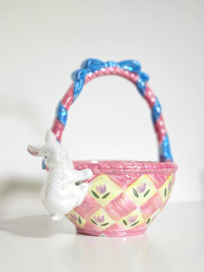 Ceramic Lustre Egg-Shaped Bunny Easter Basket