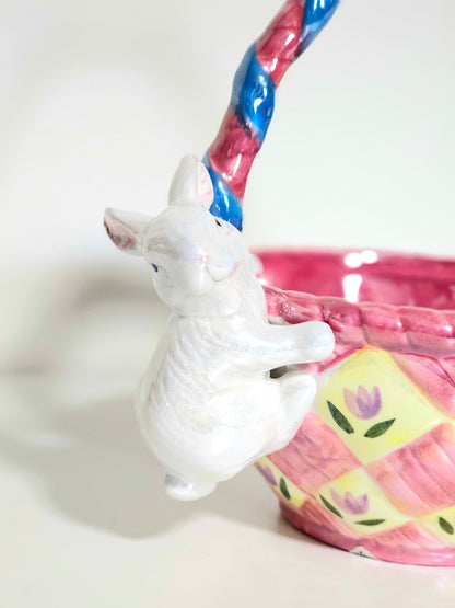 Ceramic Lustre Egg-Shaped Bunny Easter Basket