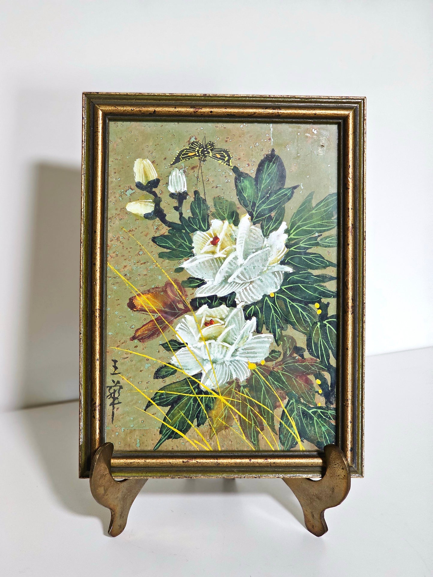 Handmade Paper Gouache Peony Butterfly Painting