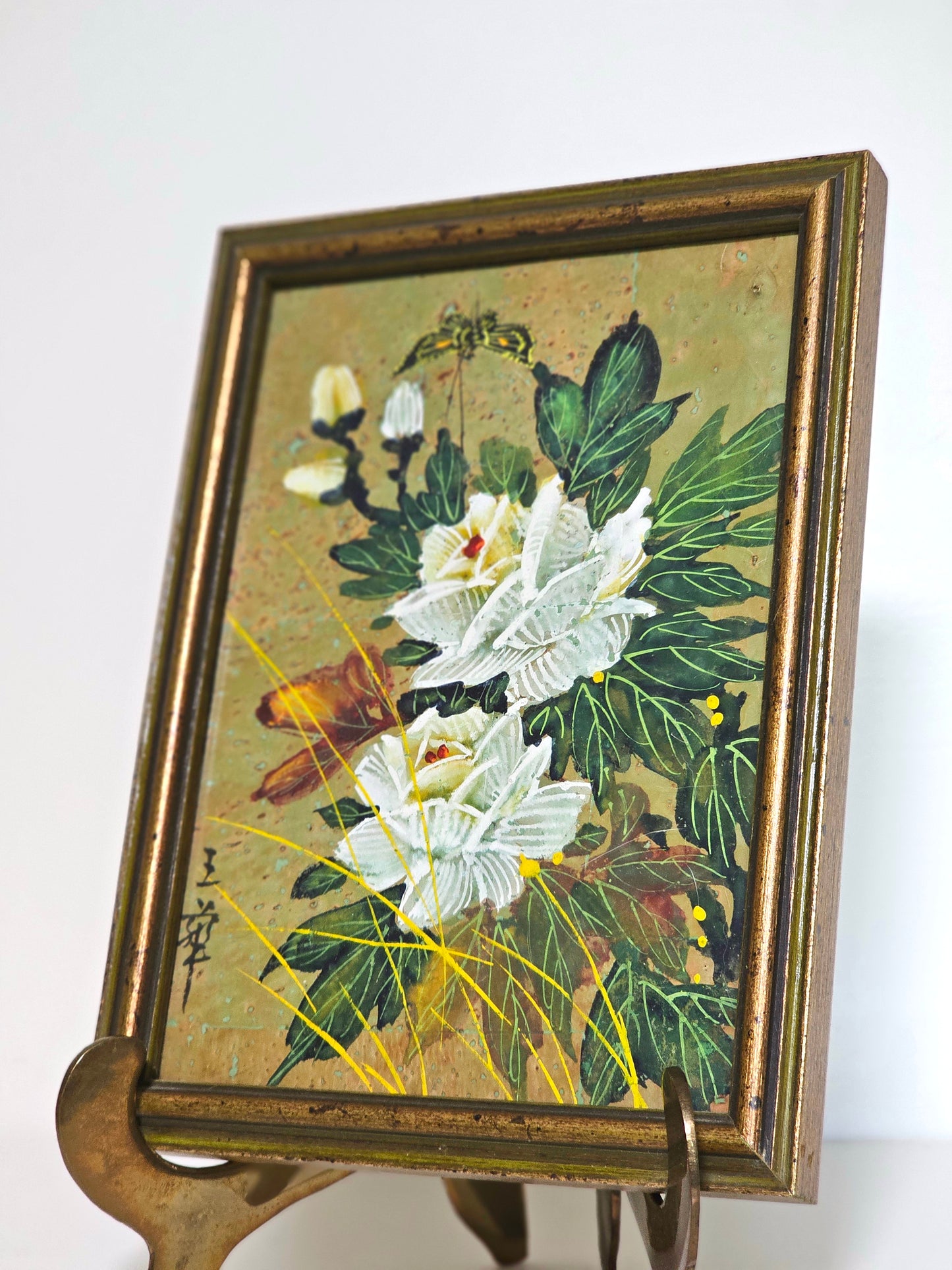 Handmade Paper Gouache Peony Butterfly Painting