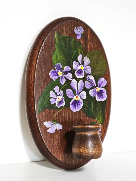Handpainted Cottage Pansy Wall Candle Holder