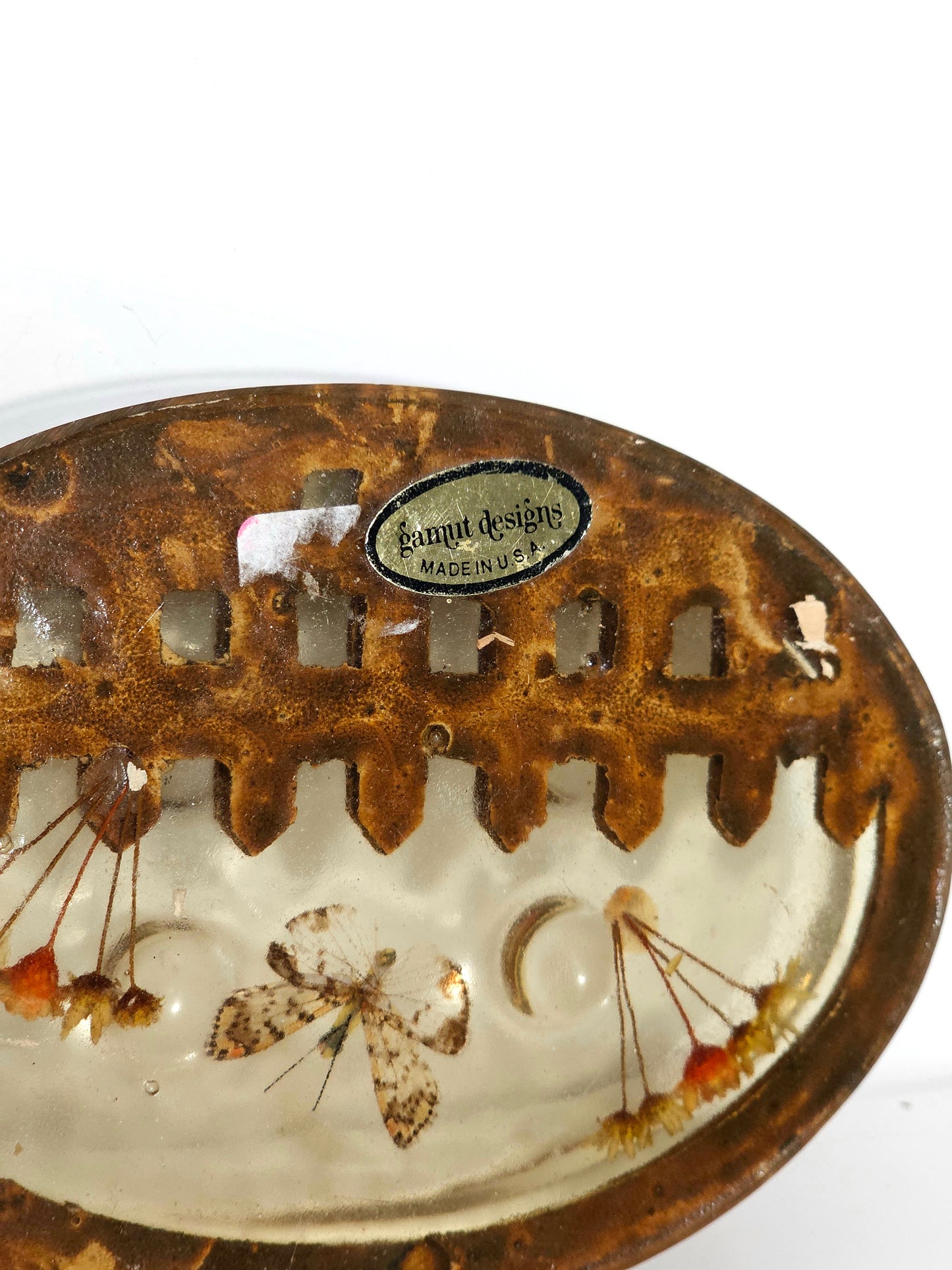 70's Dried Butterfly Lucite Soap Dish