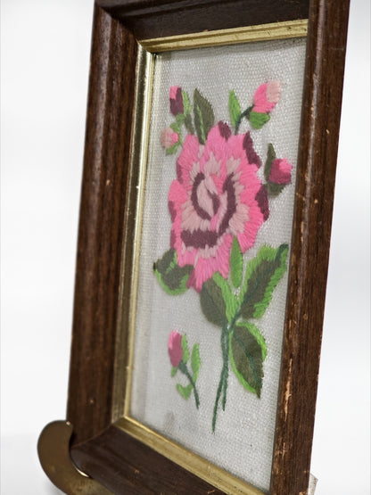 Pink Rose Embroidery Crewel