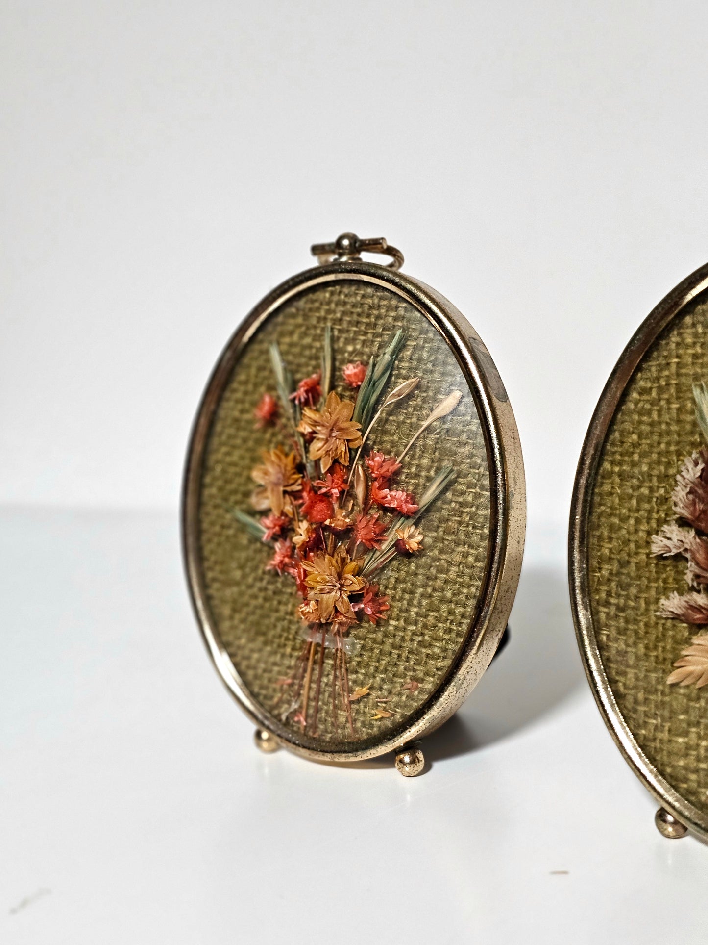 Handmade Dried Flower Convex Oval Frame Art Pair