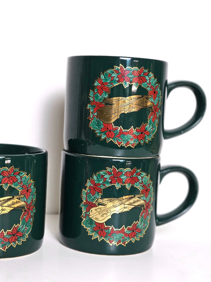 Gold Gilt Wreath & Violin Holiday Mugs