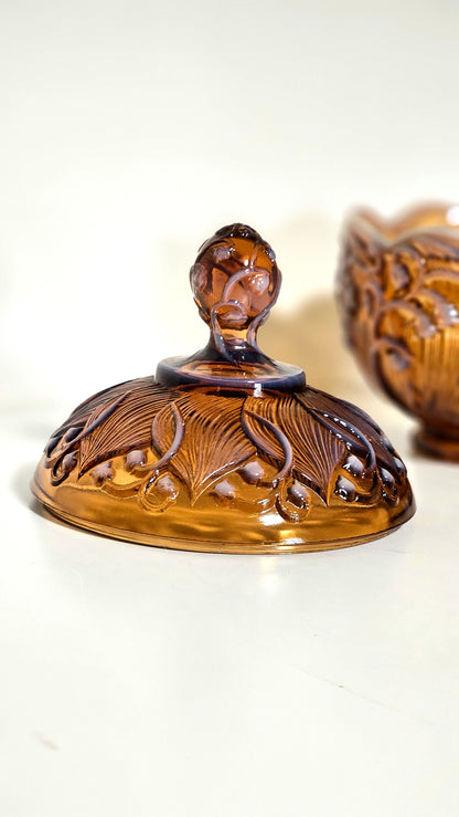 Fenton Lily of the Valley Caramel Lidded Dish