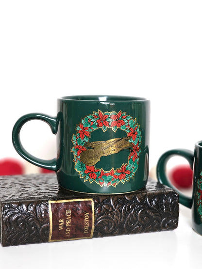 Gold Gilt Wreath & Violin Holiday Mugs