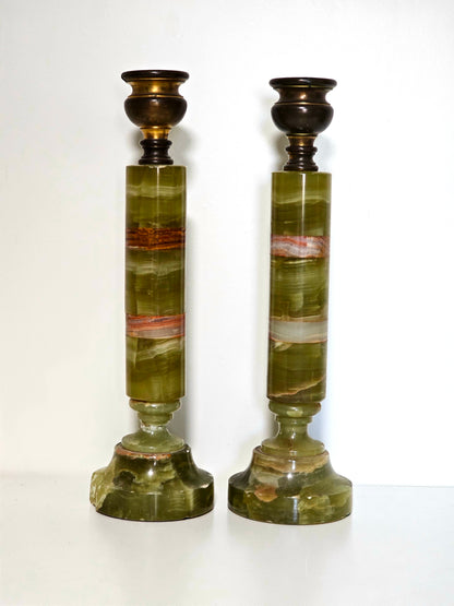 Green Onyx & Marble Stacked Candlesticks