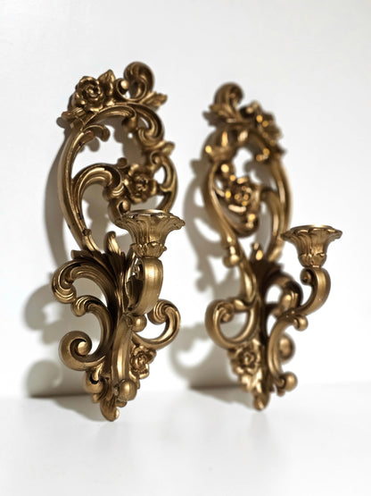 1971 Homco Ornate Wall Sconce Pair