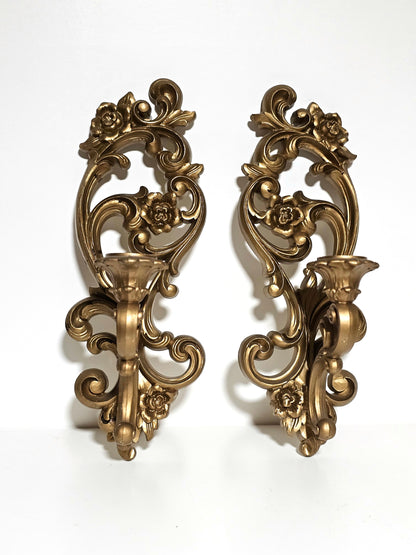 1971 Homco Ornate Wall Sconce Pair