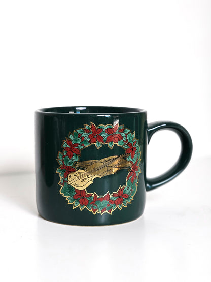 Gold Gilt Wreath & Violin Holiday Mugs