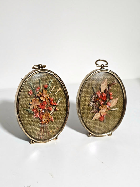 Handmade Dried Flower Convex Oval Frame Art Pair