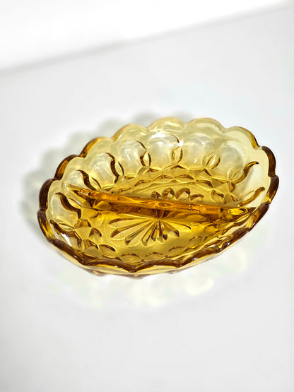 Golden Honey Amber Glass Relish Dish