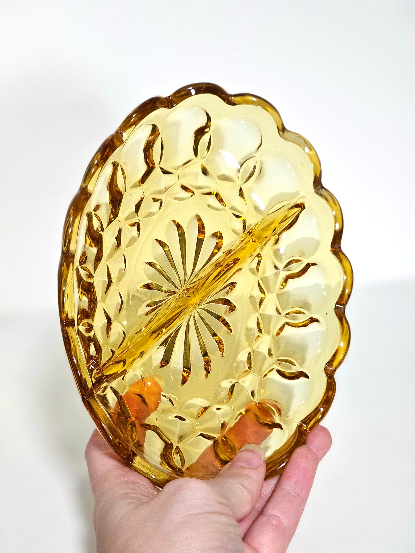 Golden Honey Amber Glass Relish Dish