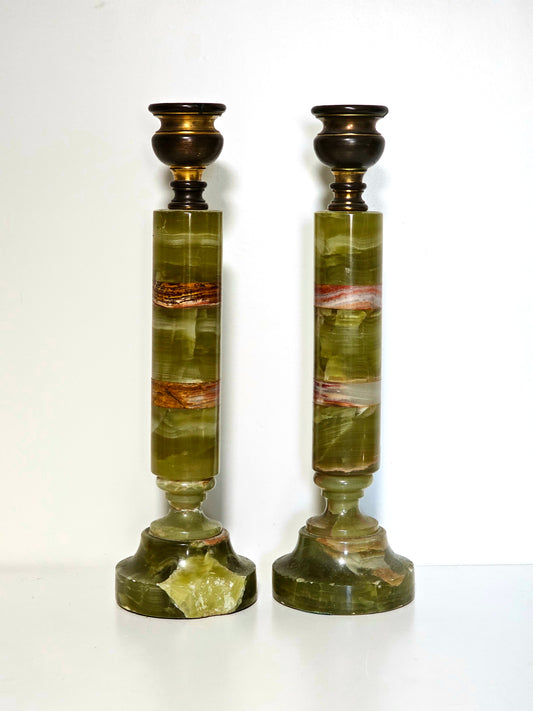 Green Onyx & Marble Stacked Candlesticks