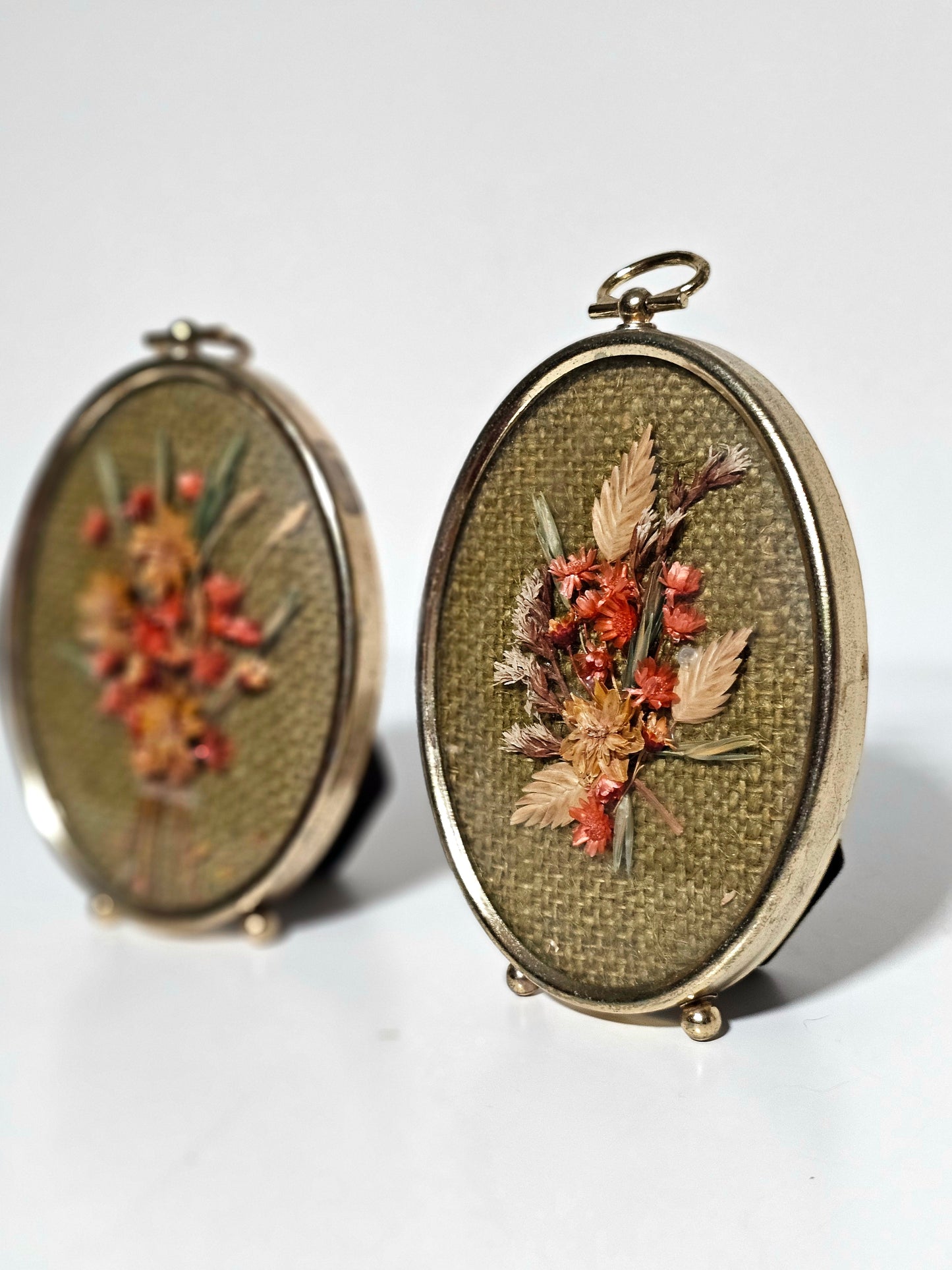 Handmade Dried Flower Convex Oval Frame Art Pair